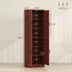 HOMCOM Freestanding Kitchen Pantry, 4-Door Kitchen Pantry Cabinet with Adjustable Shelves and Doors, Dark Brown