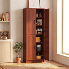 HOMCOM Freestanding Kitchen Pantry, 4-Door Kitchen Pantry Cabinet with Adjustable Shelves and Doors, Dark Brown