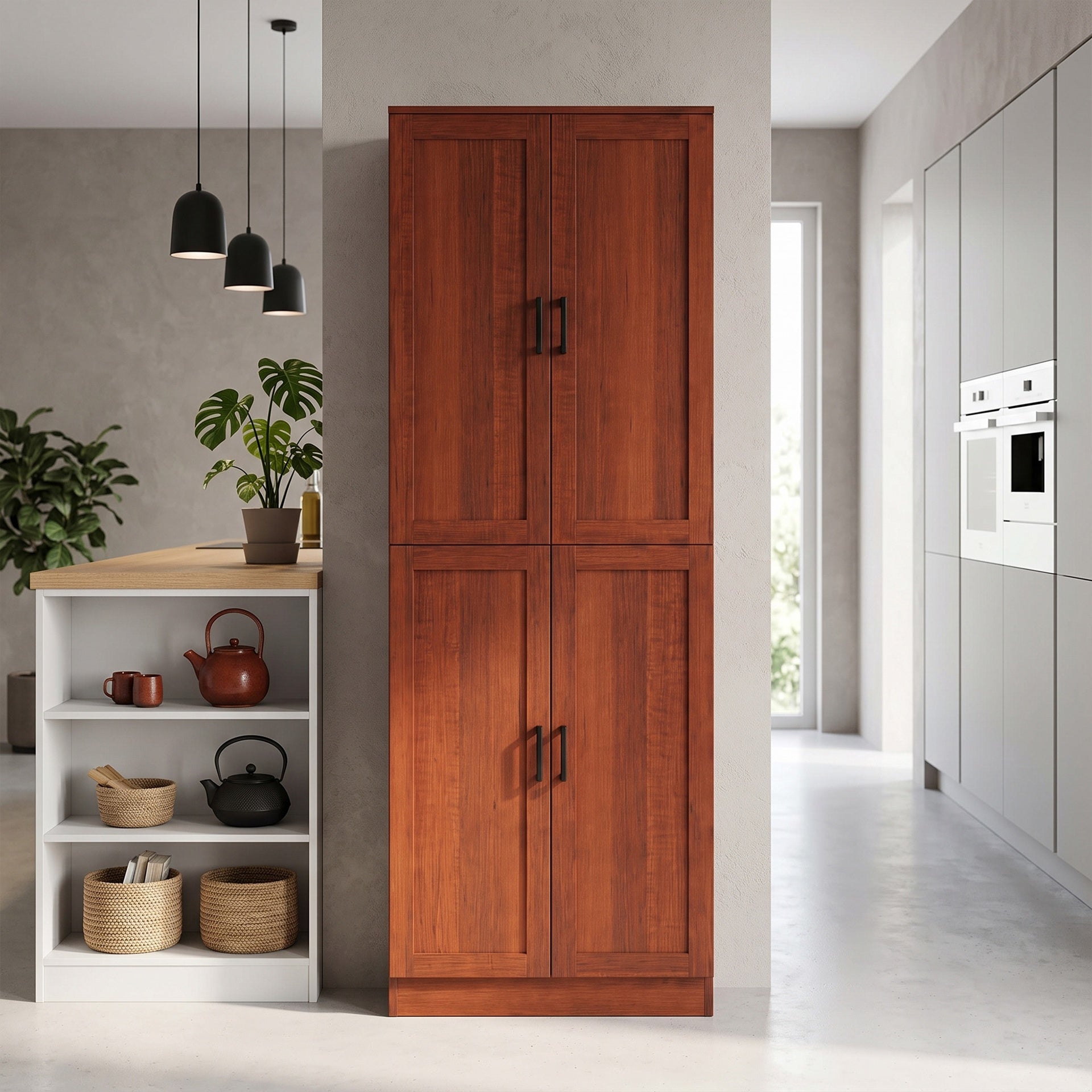 HOMCOM Freestanding Kitchen Pantry, 4-Door Kitchen Pantry Cabinet with Adjustable Shelves and Doors, Dark Brown