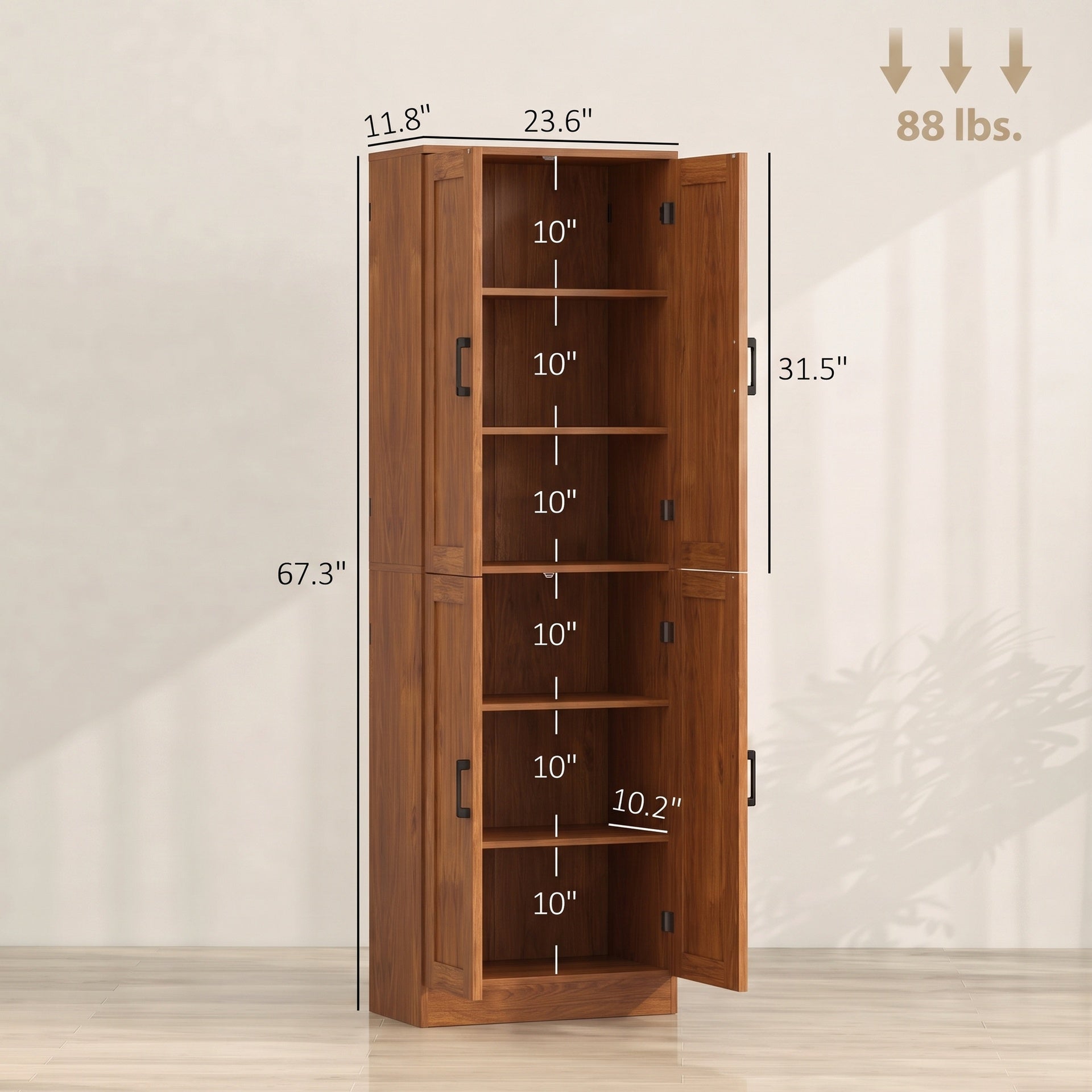 HOMCOM Freestanding Kitchen Pantry, 4-Door Kitchen Pantry Cabinet with Adjustable Shelves and Doors, Teak
