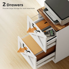 HOMCOM Vertical Storage Drawers Farmhouse X Pattern Printer Stand Fits Letter Files 2 Drawers White