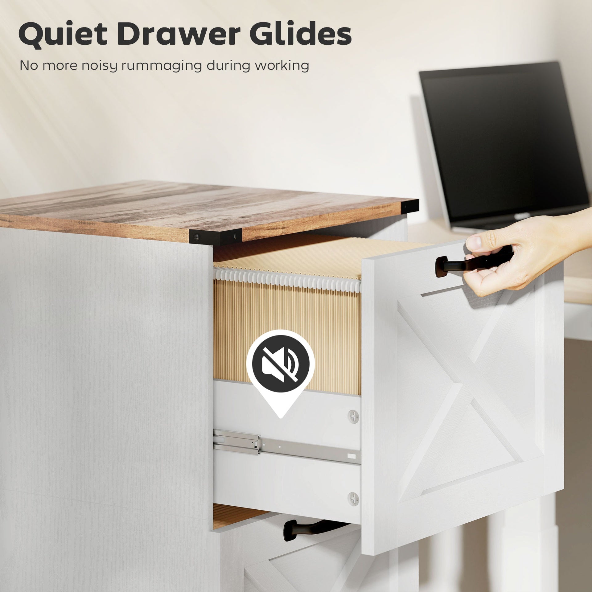 HOMCOM Vertical Storage Drawers Farmhouse X Pattern Printer Stand Fits Letter Files 2 Drawers White