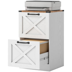 HOMCOM Vertical Storage Drawers Farmhouse X Pattern Printer Stand Fits Letter Files 2 Drawers White