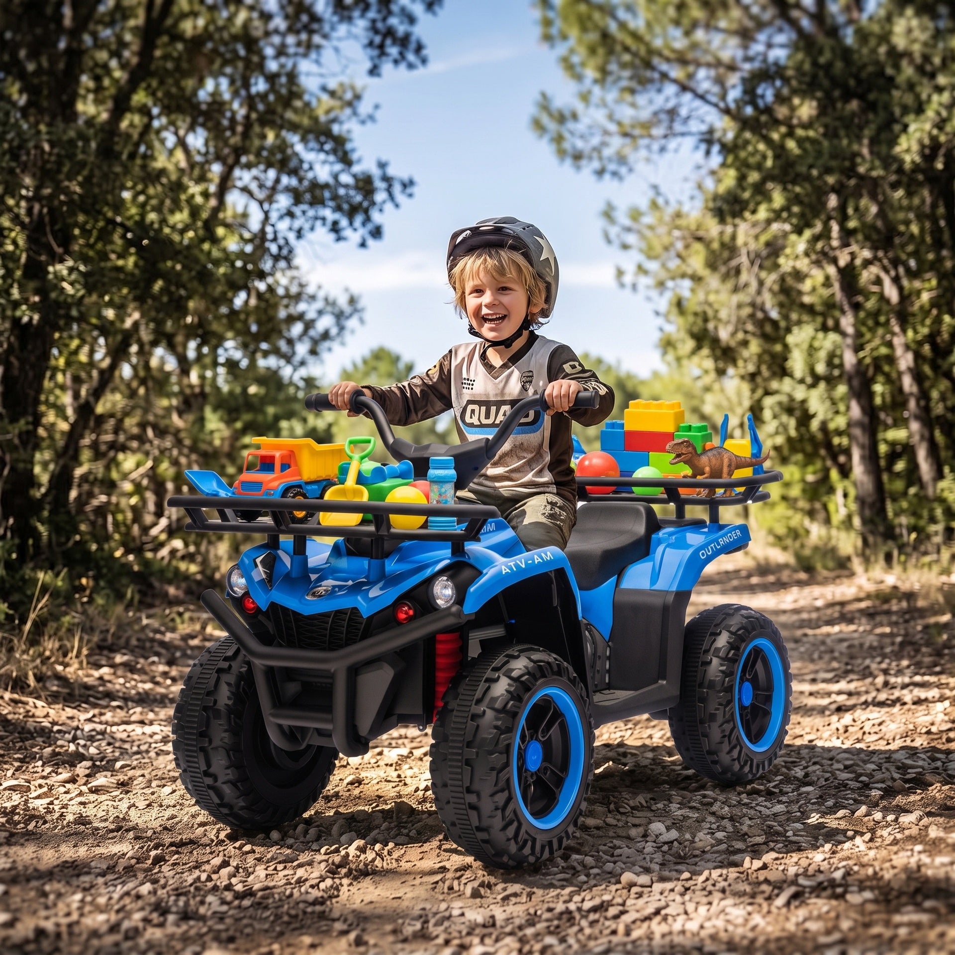 Qaba 24V Ride on ATV, 4 Wheeler for Kids with Dual Motors, Soft Start, Battery Display, Music, Lights for 3-8 Years, Blue