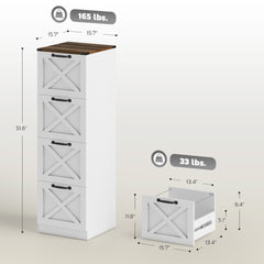 HOMCOM Vertical Storage Drawers Farmhouse X Pattern Printer Stand Fits Letter Files 4 Drawers White