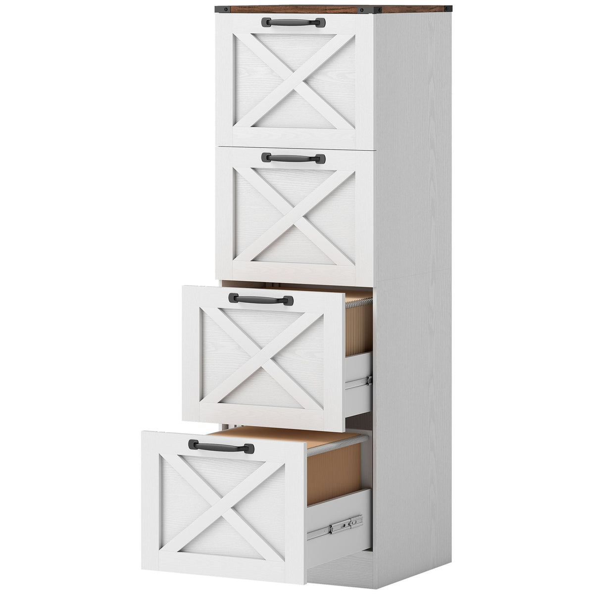 HOMCOM Vertical Storage Drawers Farmhouse X Pattern Printer Stand Fits Letter Files 4 Drawers White
