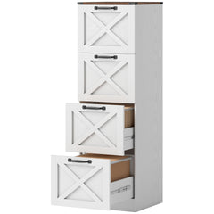 HOMCOM Vertical Storage Drawers Farmhouse X Pattern Printer Stand Fits Letter Files 4 Drawers White