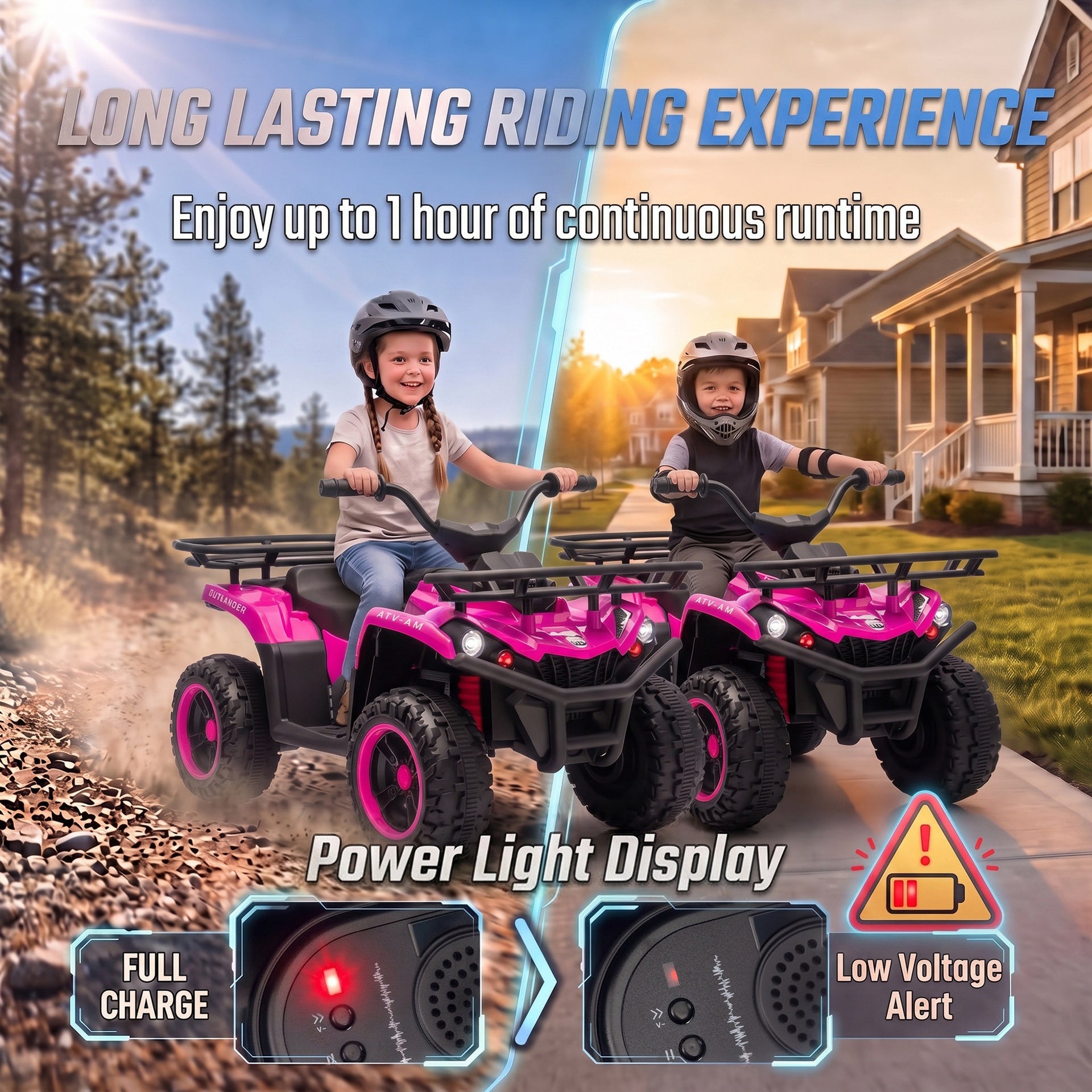Qaba 12V Ride on ATV, 4 Wheeler for Kids with Dual Motors, Soft Start, Battery Display, Music, Lights for 3-8 Years, Pink