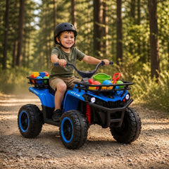 Qaba 12V Ride on ATV, 4 Wheeler for Kids with Dual Motors, Soft Start, Battery Display, Music, Lights for 3-8 Years, Blue