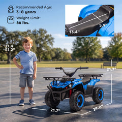 Qaba 12V Ride on ATV, 4 Wheeler for Kids with Dual Motors, Soft Start, Battery Display, Music, Lights for 3-8 Years, Blue