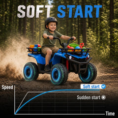 Qaba 12V Ride on ATV, 4 Wheeler for Kids with Dual Motors, Soft Start, Battery Display, Music, Lights for 3-8 Years, Blue