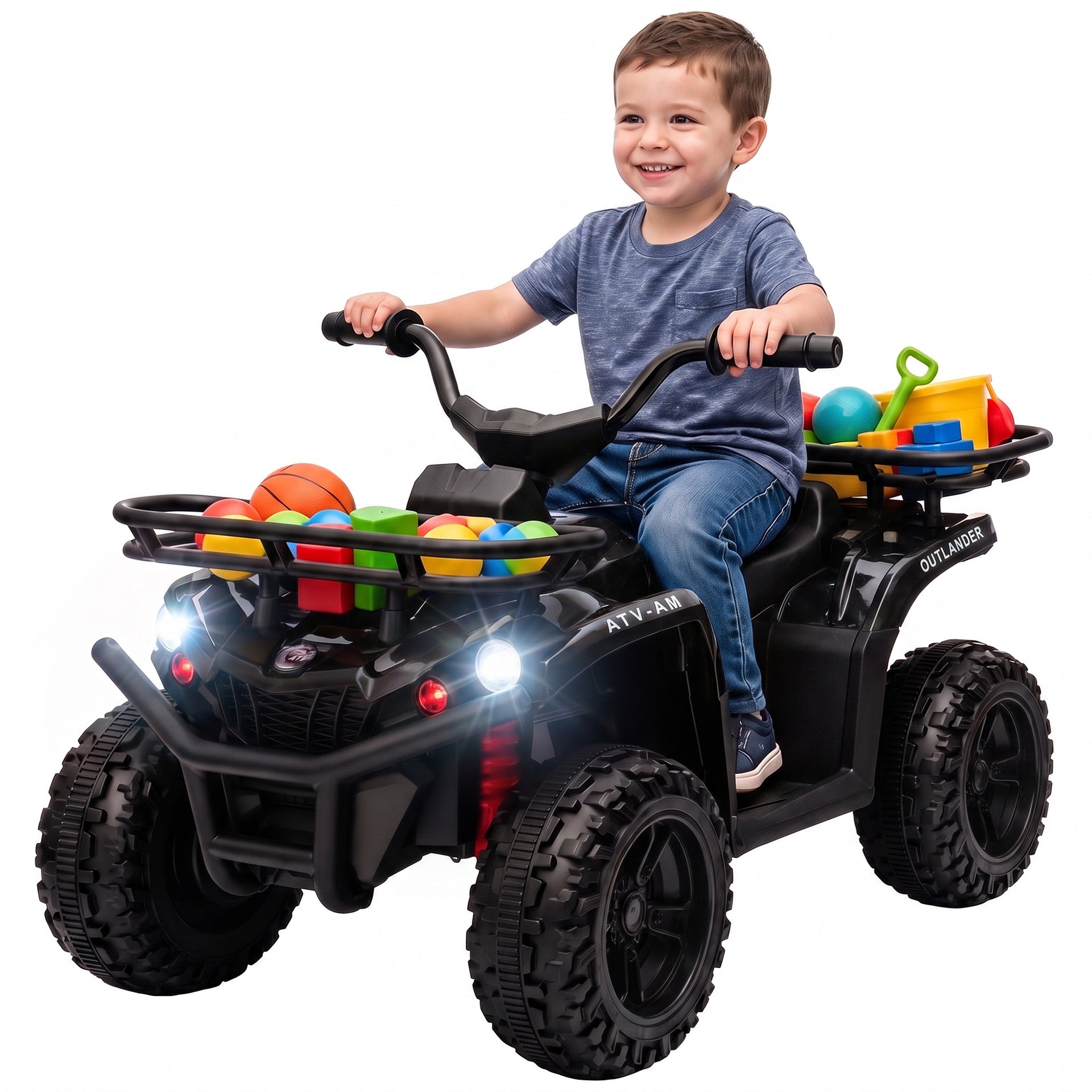 Qaba 12V Ride on ATV, 4 Wheeler for Kids with Dual Motors, Soft Start, Battery Display, Music, Lights for 3-8 Years, Black