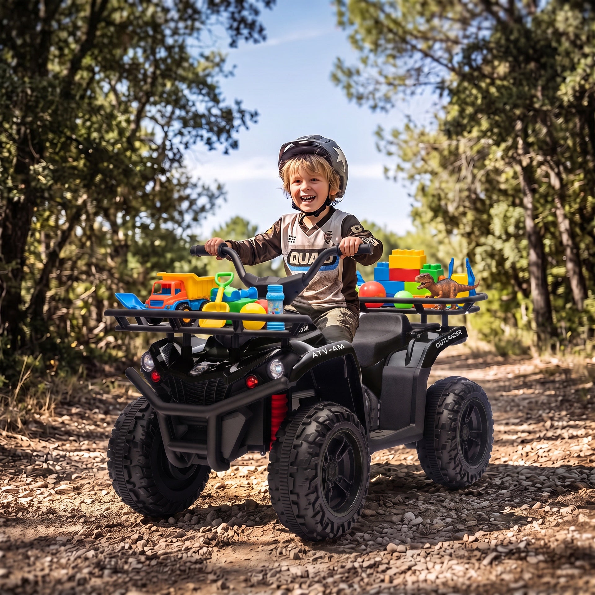 Qaba 12V Ride on ATV, 4 Wheeler for Kids with Dual Motors, Soft Start, Battery Display, Music, Lights for 3-8 Years, Black