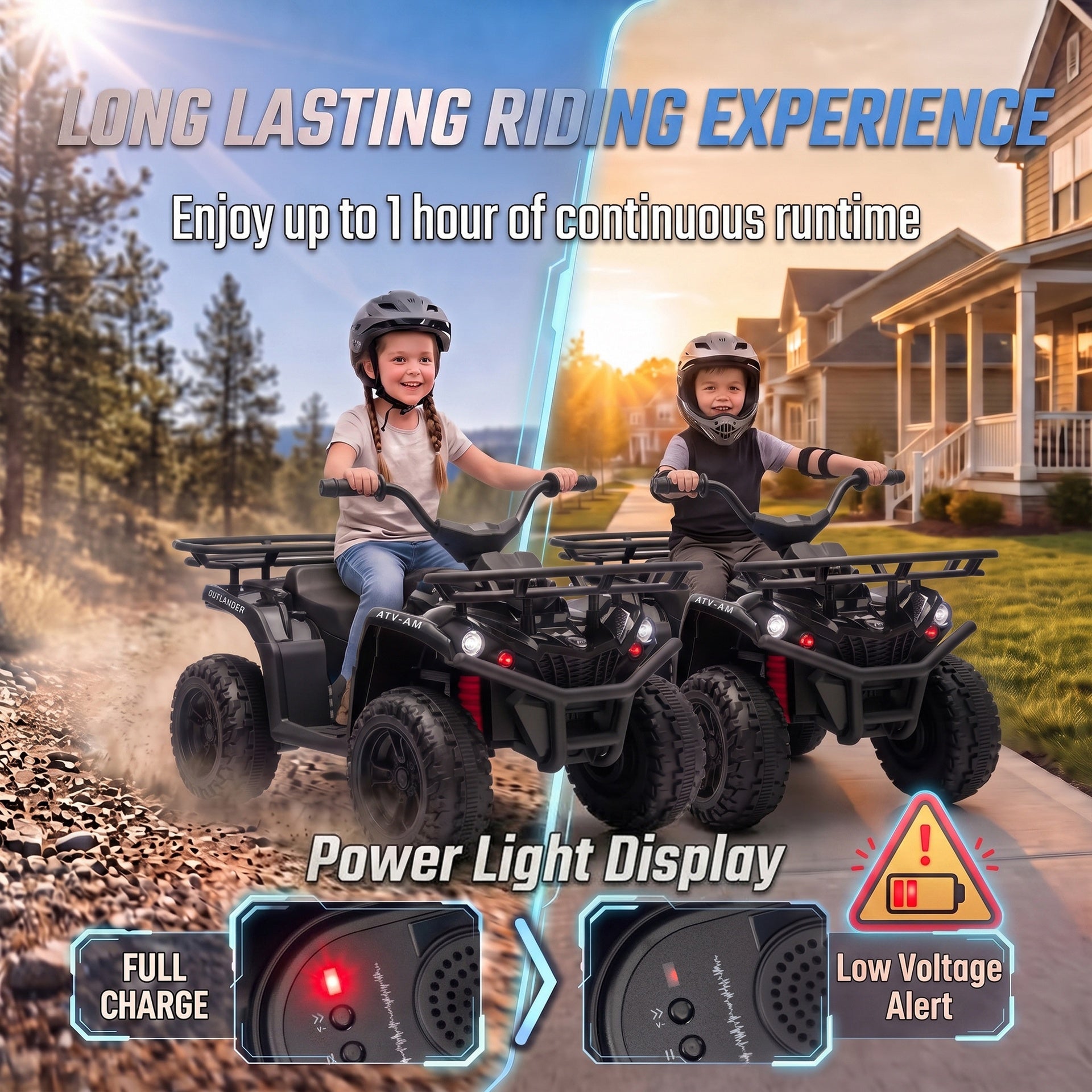 Qaba 12V Ride on ATV, 4 Wheeler for Kids with Dual Motors, Soft Start, Battery Display, Music, Lights for 3-8 Years, Black