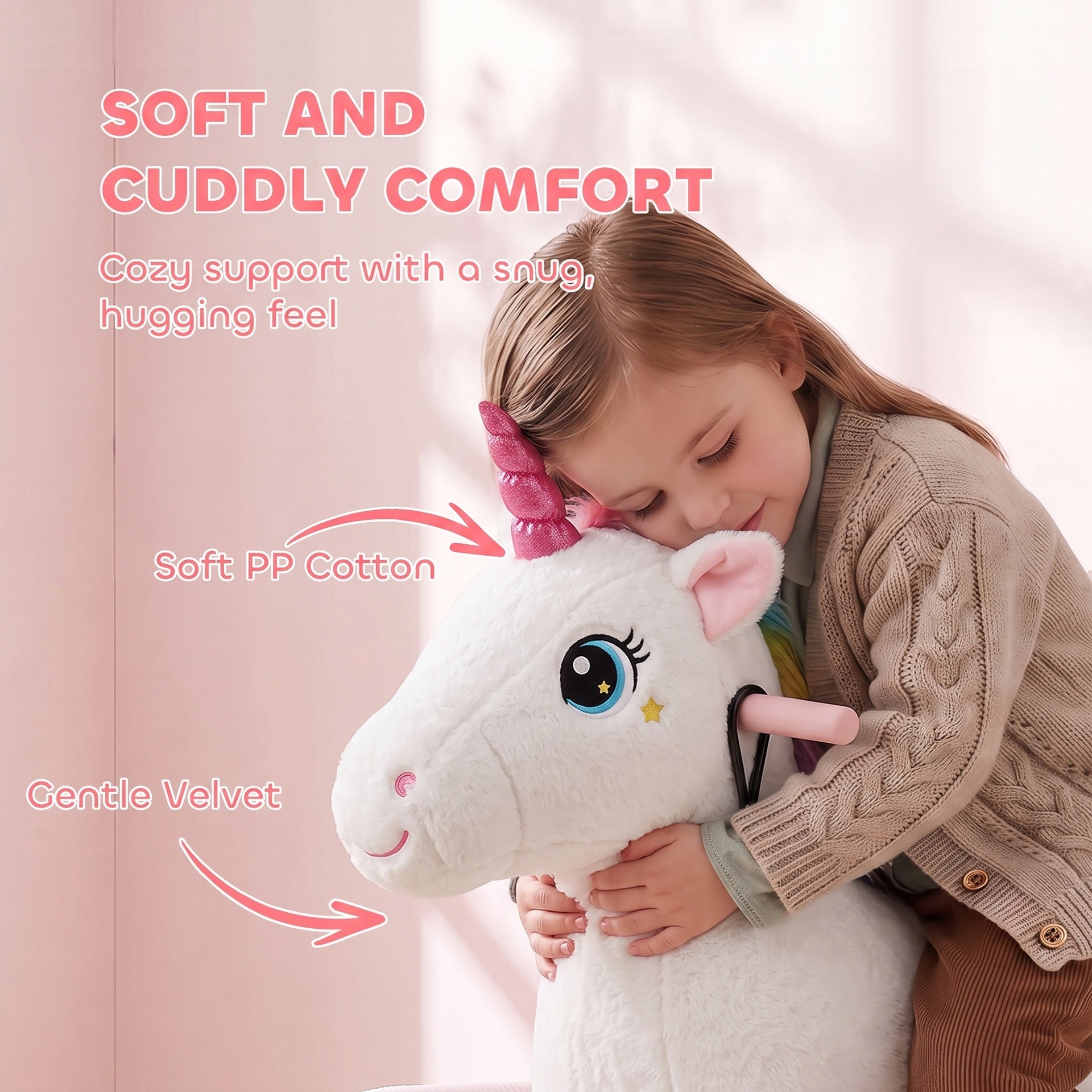 Qaba Kids Spring Rocking Horse, Unicorn Ride on Horse with Neighing Sounds, Plush Animal Ride on Toy for Ages 3+, White