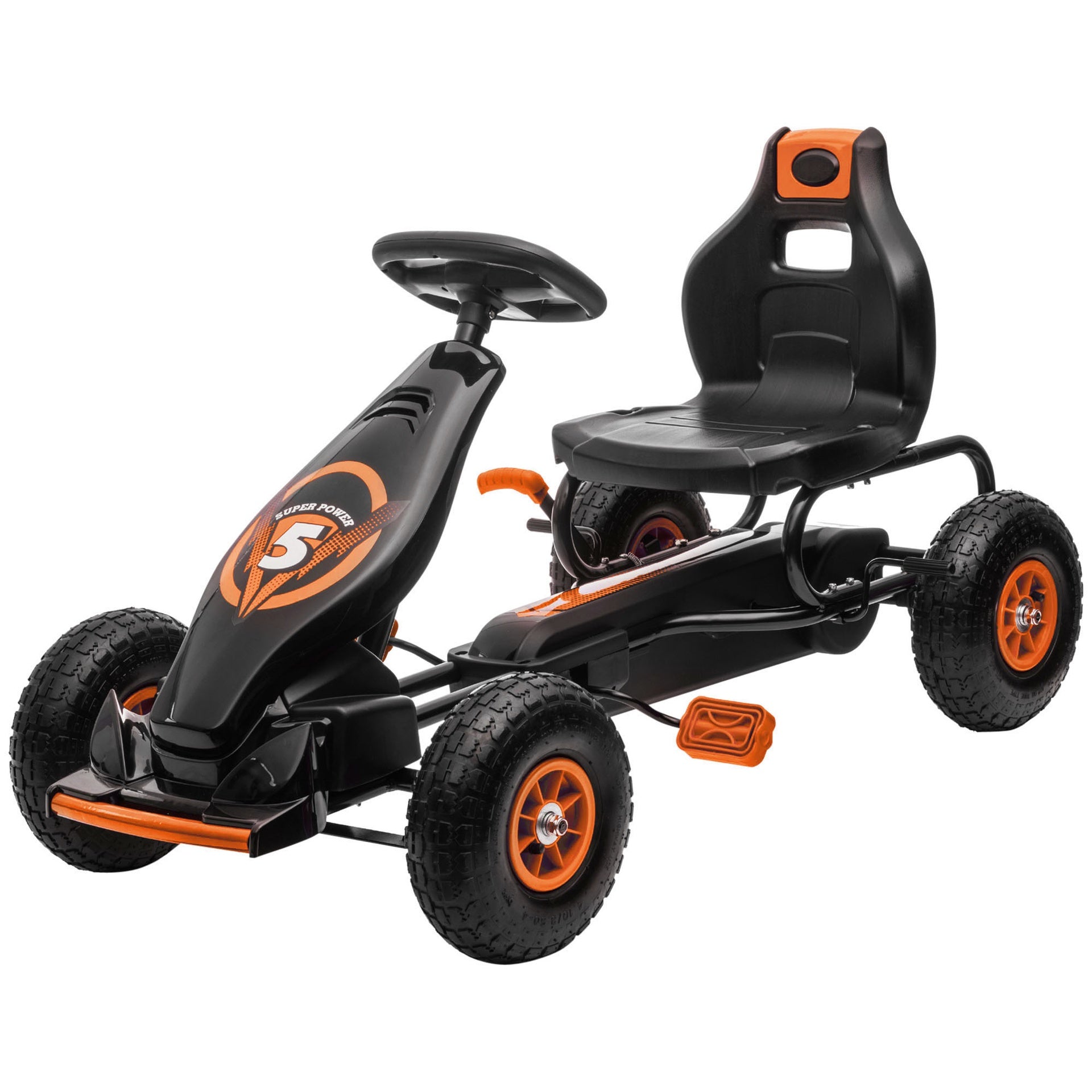Aosom Kids Pedal Go Kart Ride-on Toy with Ergonomic Comfort, Pedal Car with Tough, Wear-Resistant Tread for Ages 5-12, Orange