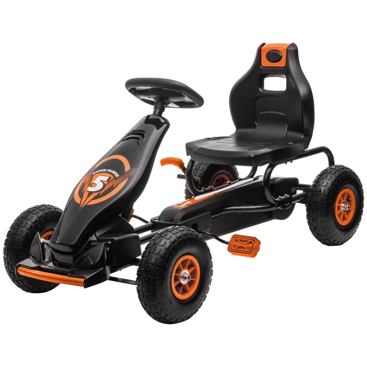 Aosom Kids Pedal Go Kart Ride-on Toy with Ergonomic Comfort, Pedal Car with Tough, Wear-Resistant Tread for Ages 5-12, Orange