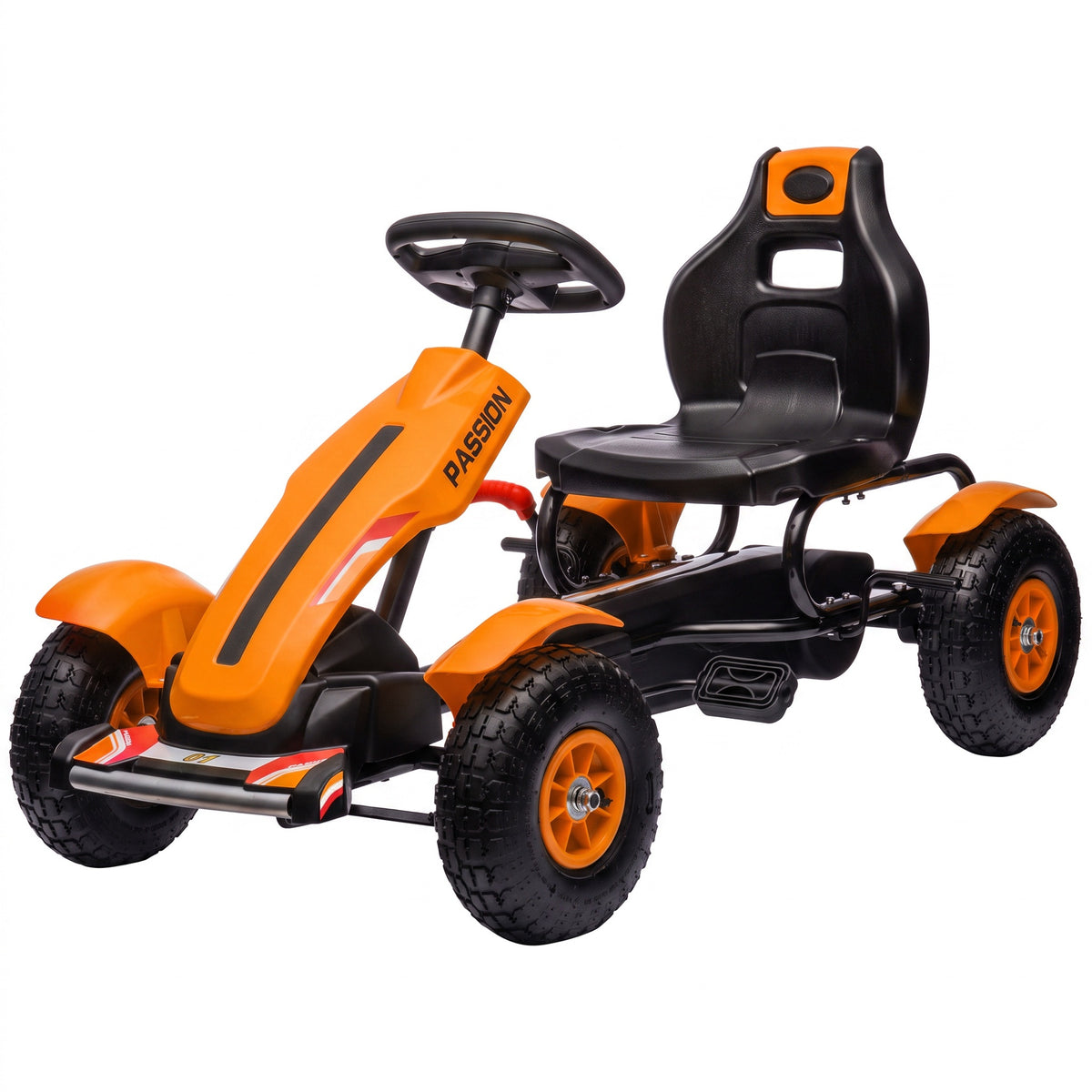 Aosom Kids Pedal Go Kart, Outdoor Ride on Toys with Adjustable Seat, Sharp Handling, Handbrake, 4 Non-Slip Rubber Wheels for Boys & Girls Aged 5-12 Years Old, Orange