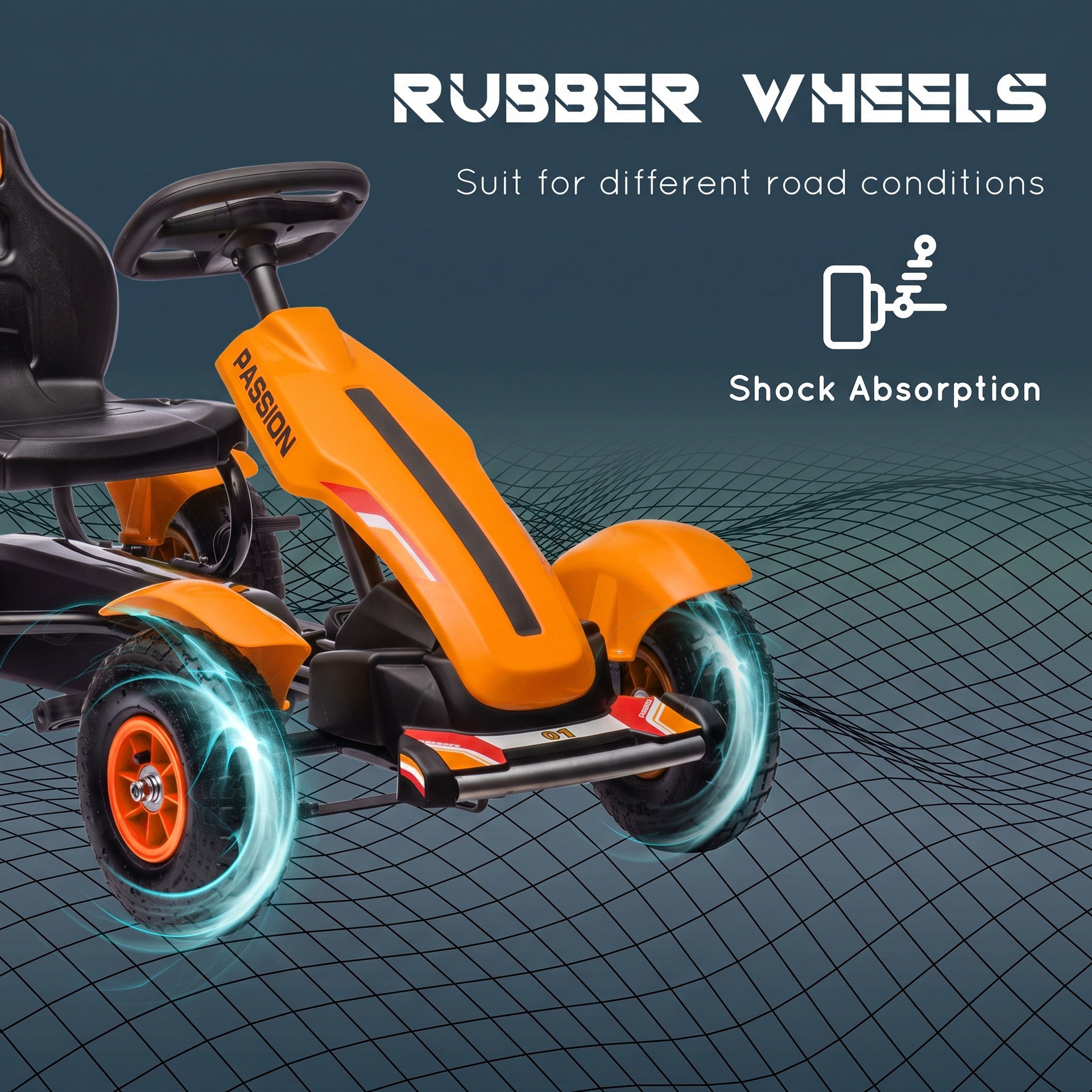 Aosom Kids Pedal Go Kart, Outdoor Ride on Toys with Adjustable Seat, Sharp Handling, Handbrake, 4 Non-Slip Rubber Wheels for Boys & Girls Aged 5-12 Years Old, Orange