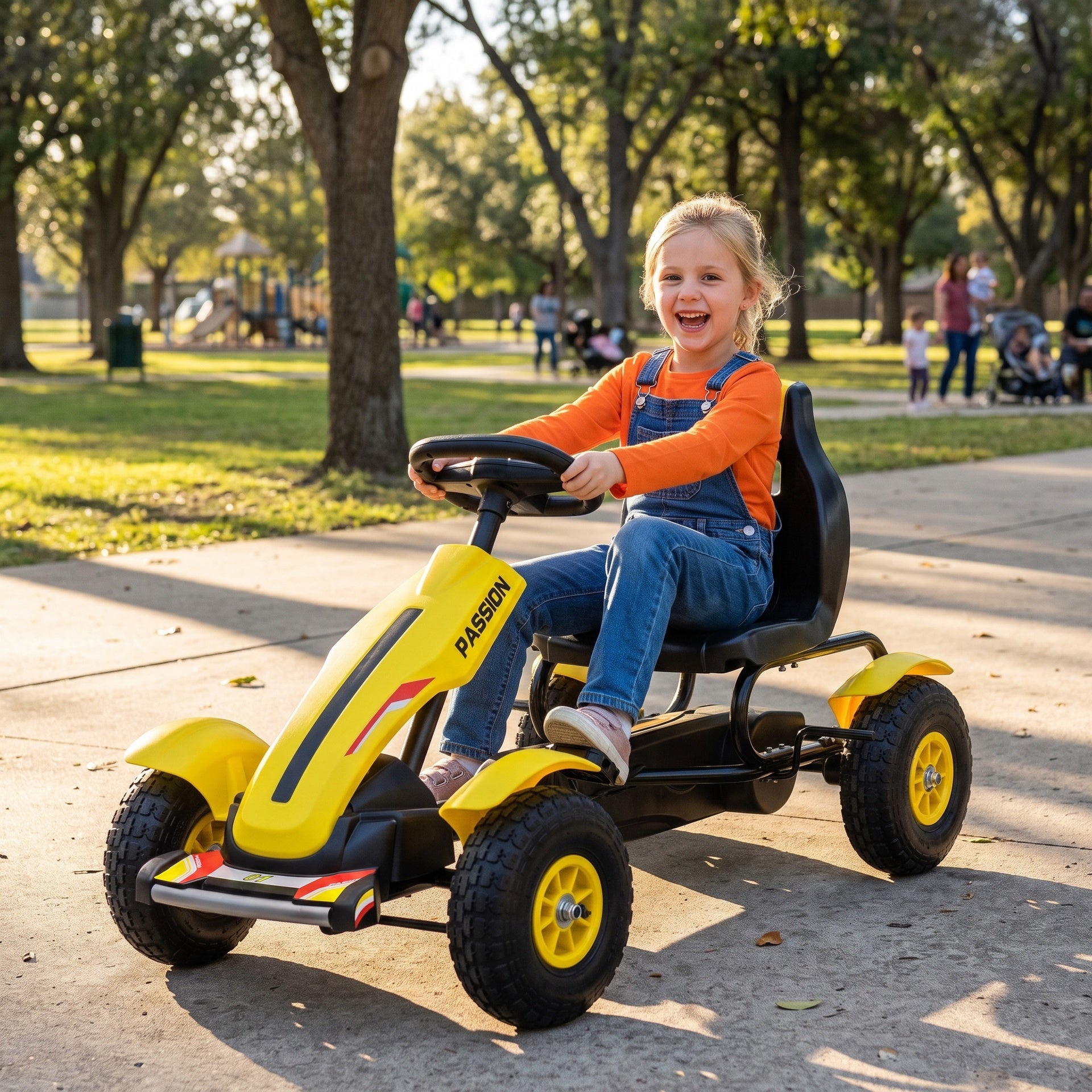 Aosom Kids Pedal Go Kart, Outdoor Ride on Toys with Adjustable Seat, Sharp Handling, Handbrake, 4 Non-Slip Rubber Wheels for Boys & Girls Aged 5-12 Years Old, Yellow