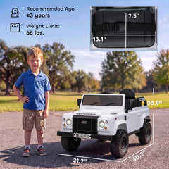 Qaba 12V Electric Car for Kids 3+ Years, Licensed Land Rover Defender Toddler Ride on Car w/ Remote Control, White