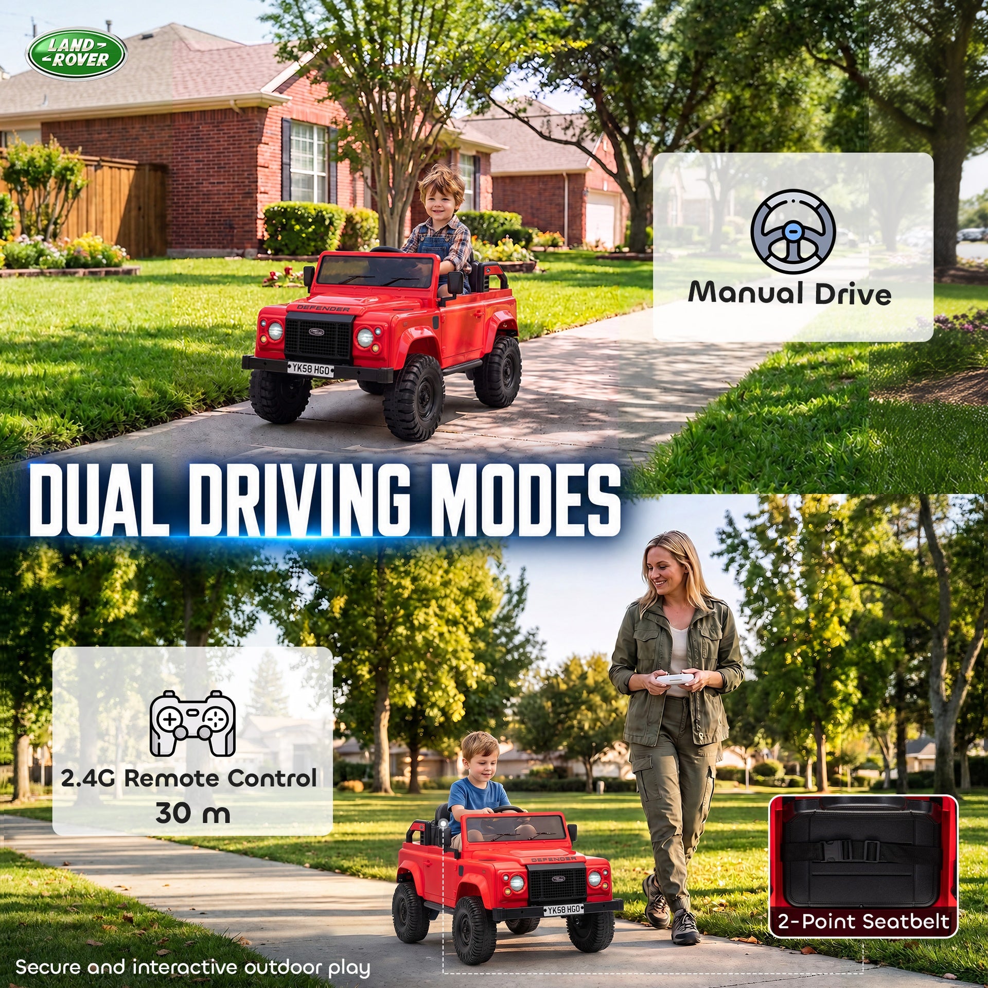 Qaba 12V Electric Car for Kids 3+ Years, Licensed Land Rover Defender Toddler Ride on Car w/ Remote Control, Red
