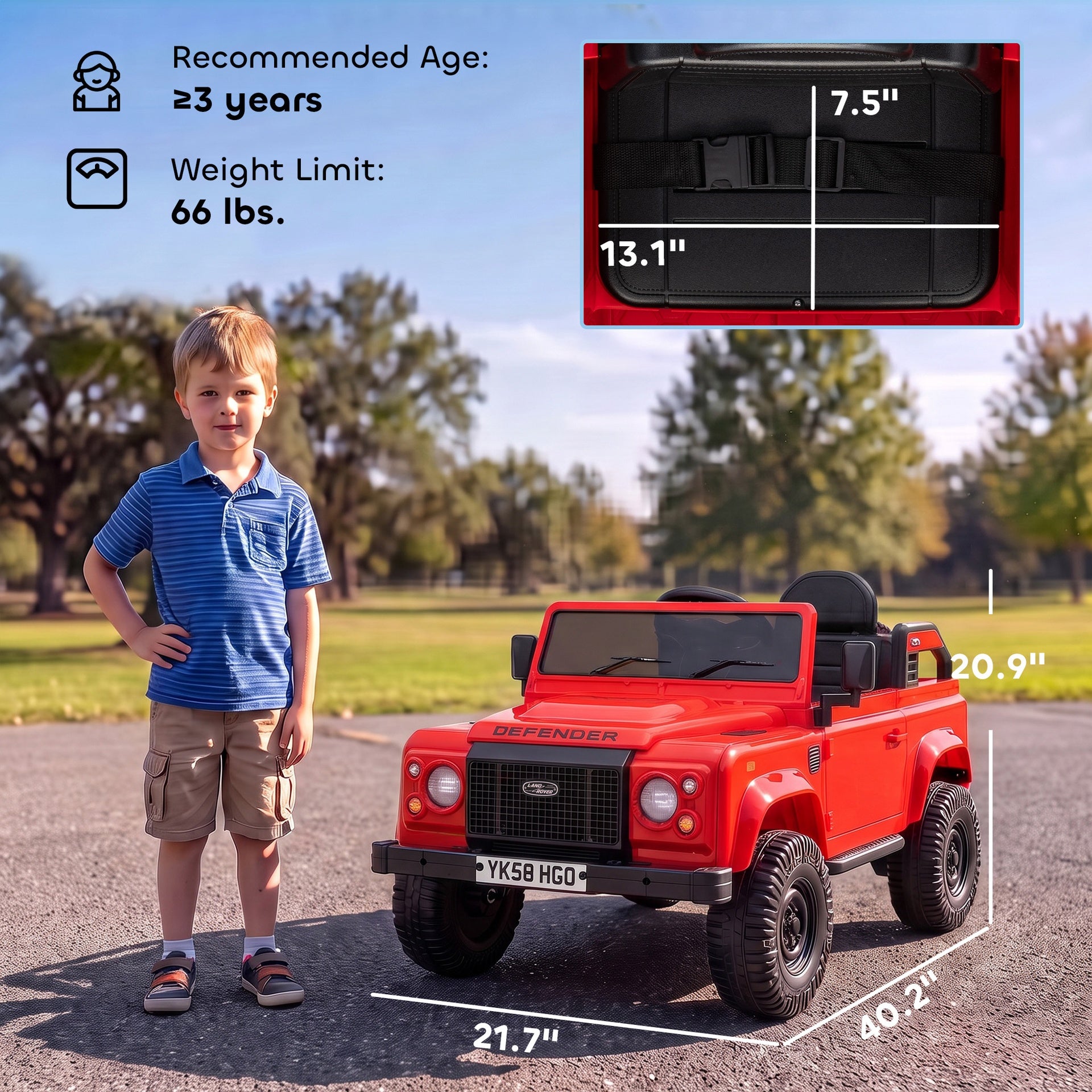 Qaba 12V Electric Car for Kids 3+ Years, Licensed Land Rover Defender Toddler Ride on Car w/ Remote Control, Red