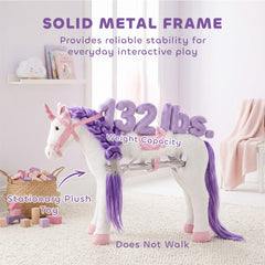 Qaba Ride on Horse for Kids 2+ Years, Toddler Riding Horse with Neighing, Stuffed Animal Horse Toy with Padding, White