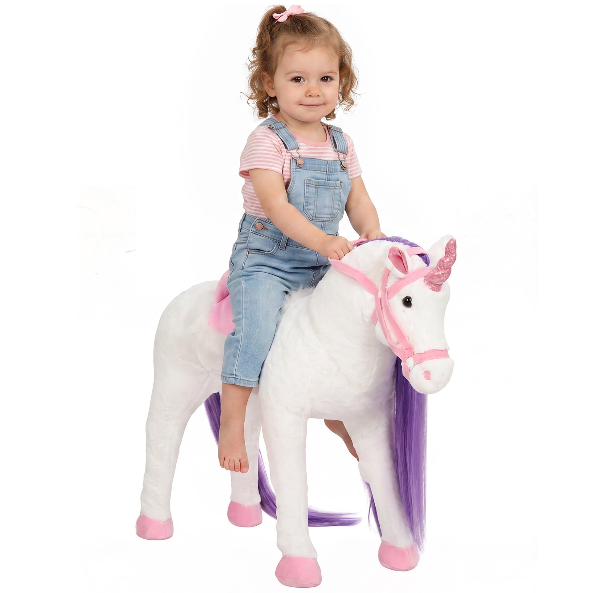 Qaba Ride on Horse for Kids 2+ Years, Toddler Riding Horse with Neighing, Stuffed Animal Horse Toy with Padding, White