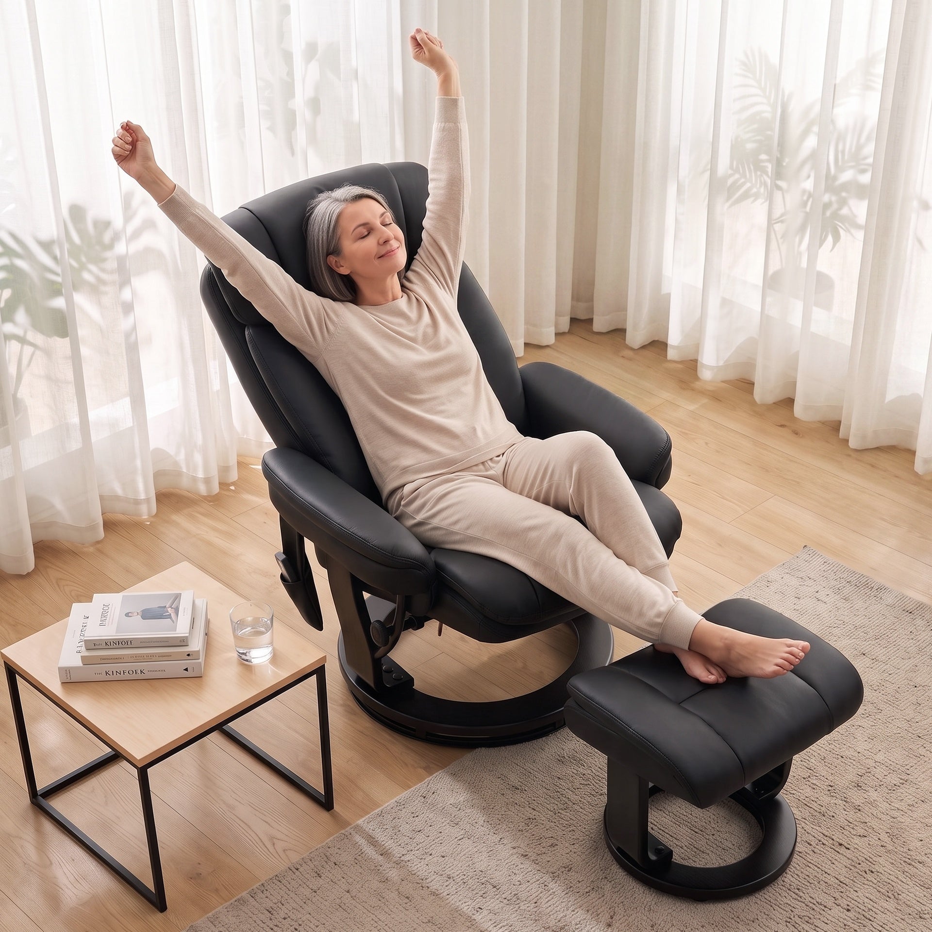 HOMCOM PU Leather Massage Recliner Chair with Ottoman, 10-Point Vibration, Swivel Armchair, Black
