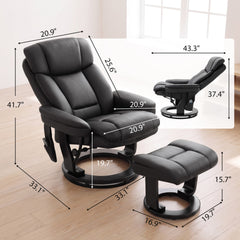HOMCOM PU Leather Massage Recliner Chair with Ottoman, 10-Point Vibration, Swivel Armchair, Black