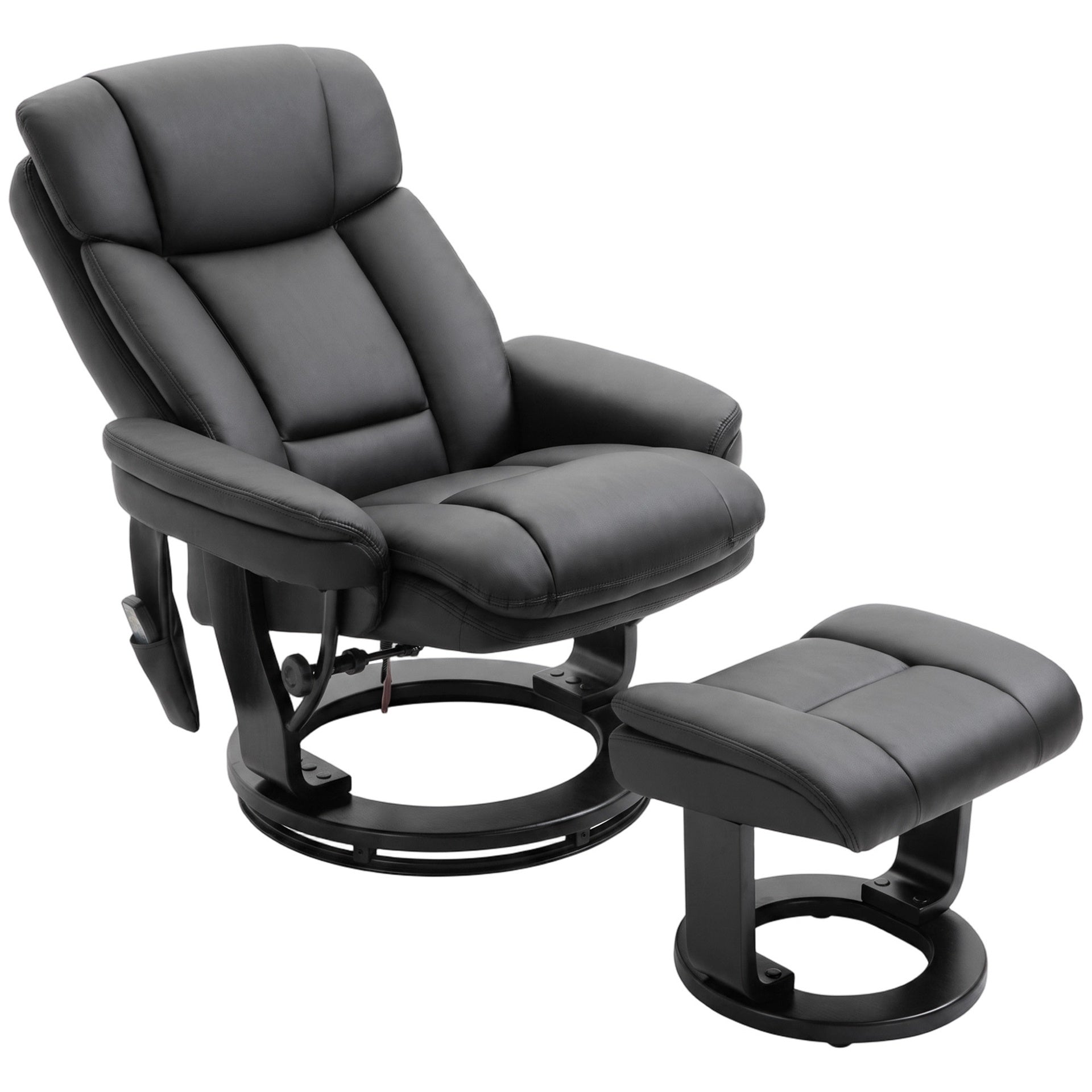 HOMCOM PU Leather Massage Recliner Chair with Ottoman, 10-Point Vibration, Swivel Armchair, Black