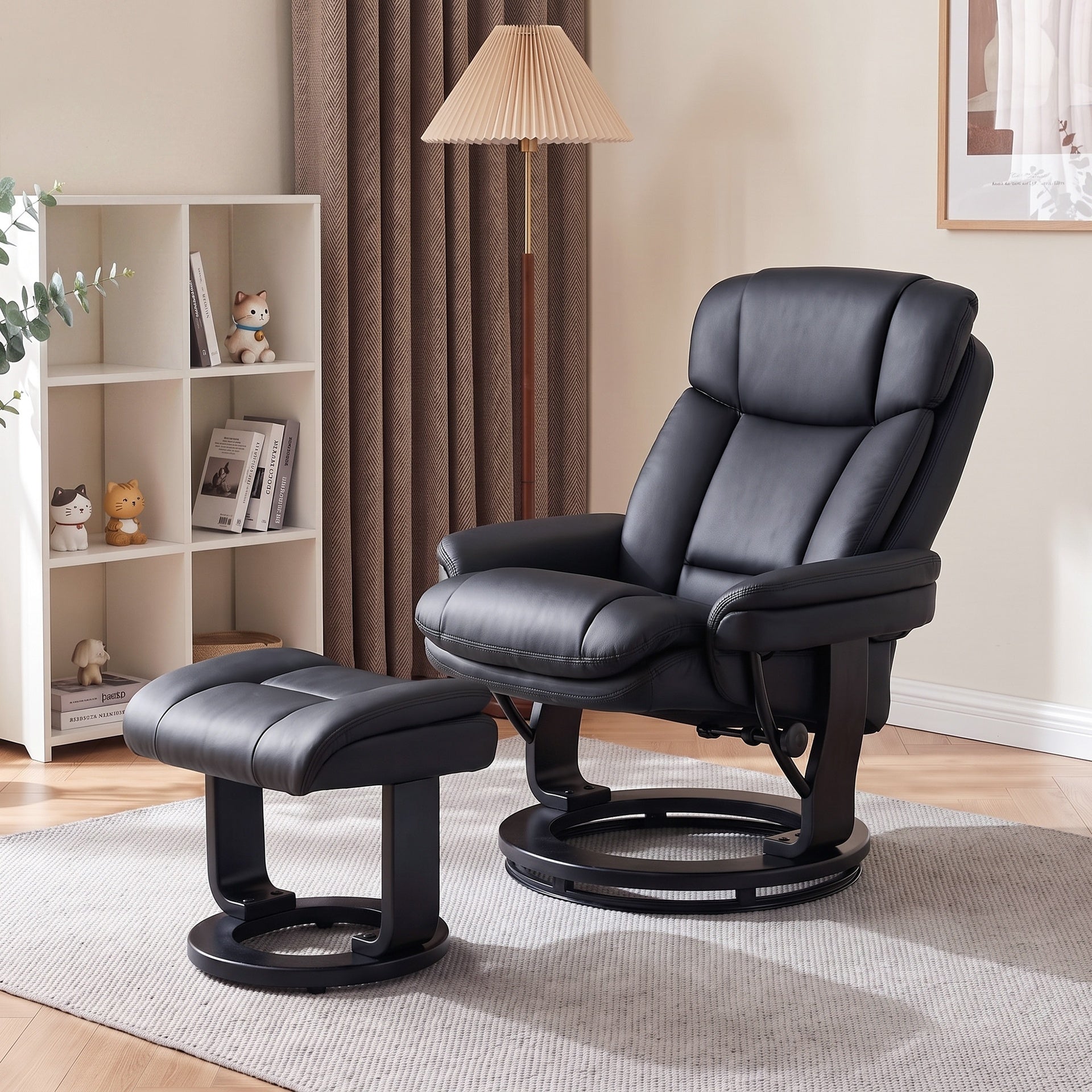 HOMCOM PU Leather Massage Recliner Chair with Ottoman, 10-Point Vibration, Swivel Armchair, Black