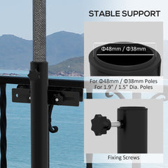 Outsunny Patio Umbrella Holder Stand for Deck Railing, Umbrella Deck Mount Bracket with Adjustable Clamps, Black