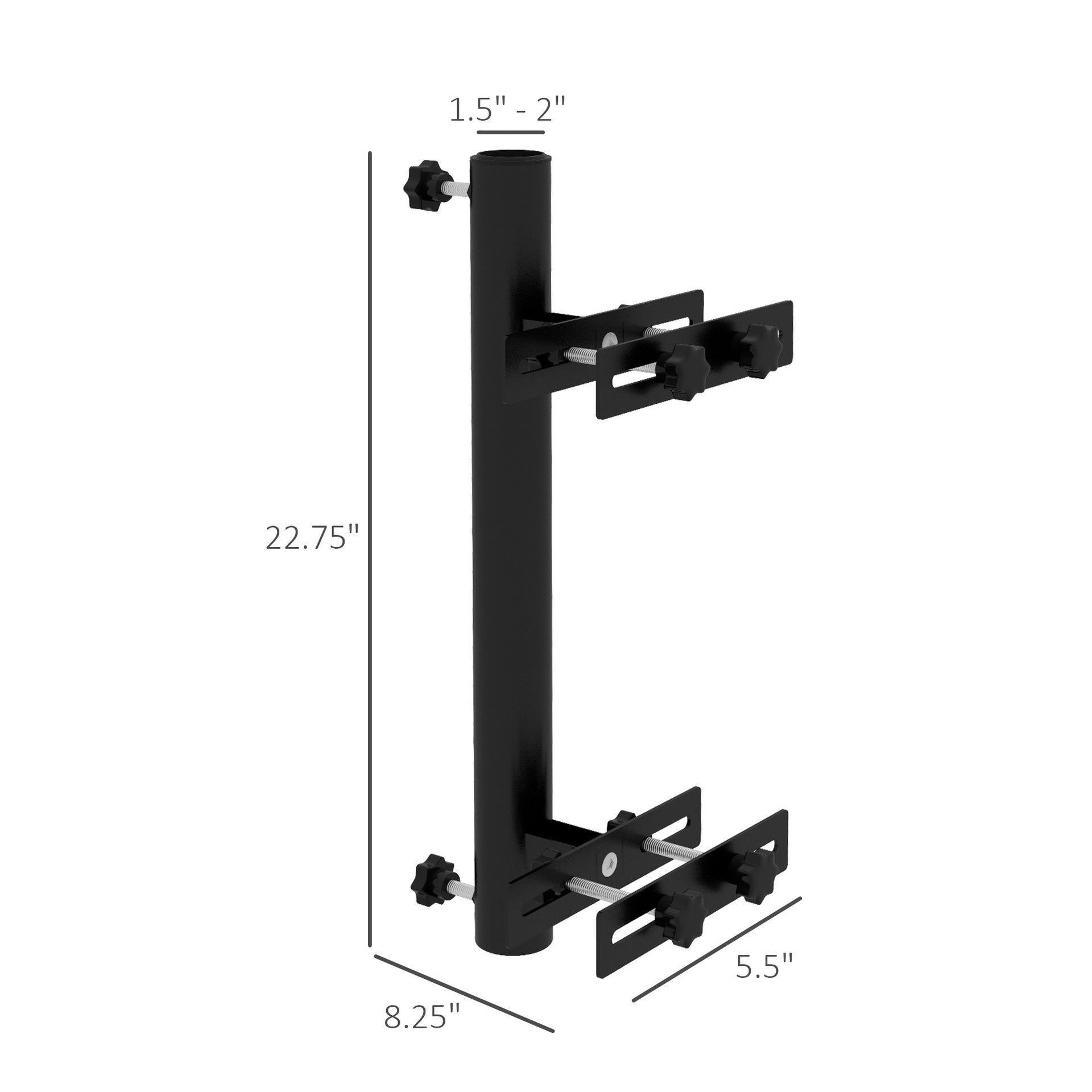 Outsunny Patio Umbrella Holder Stand for Deck Railing, Umbrella Deck Mount Bracket with Adjustable Clamps, Black