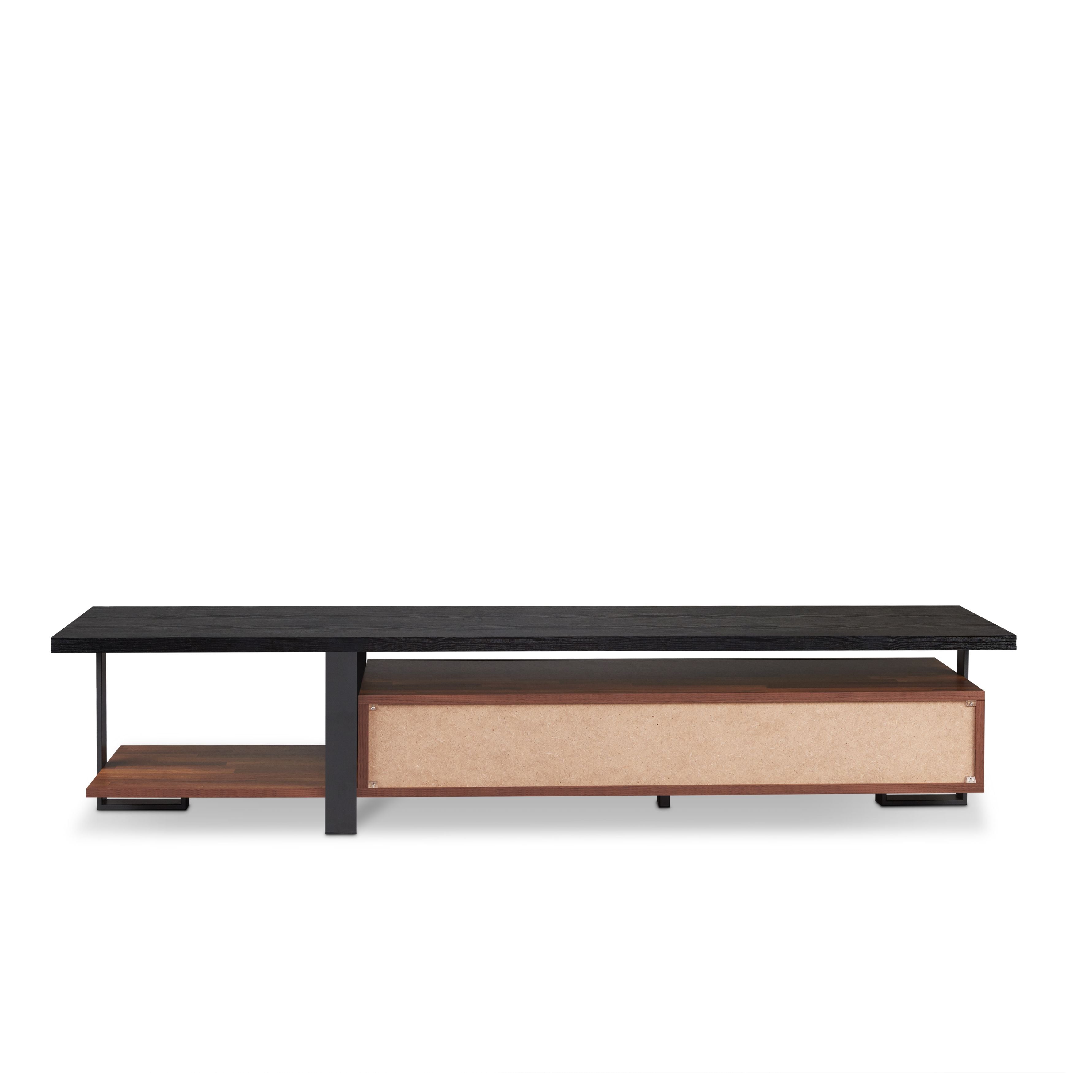 Walnut and Black 2-Drawer TV Stand with 1 Shelf