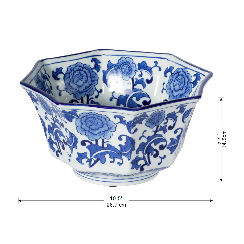 10.5x10.5x5.7" Ren Blue and White Centerpiece Decorative Bowl