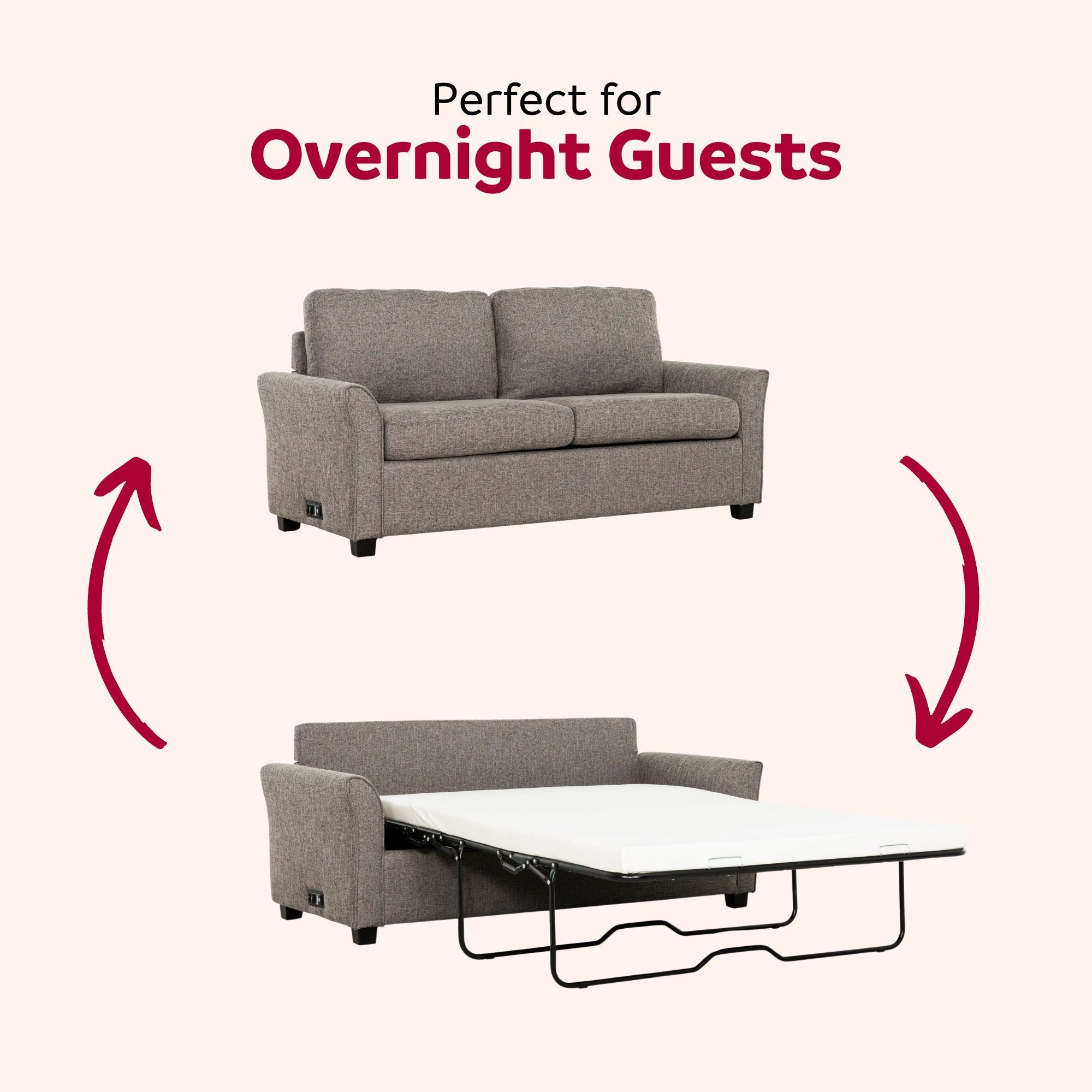Convertible Sleeper Sofa Couch with USB Ports, Modern Living Room Furniture Full-Size Sofa Bed, Grey