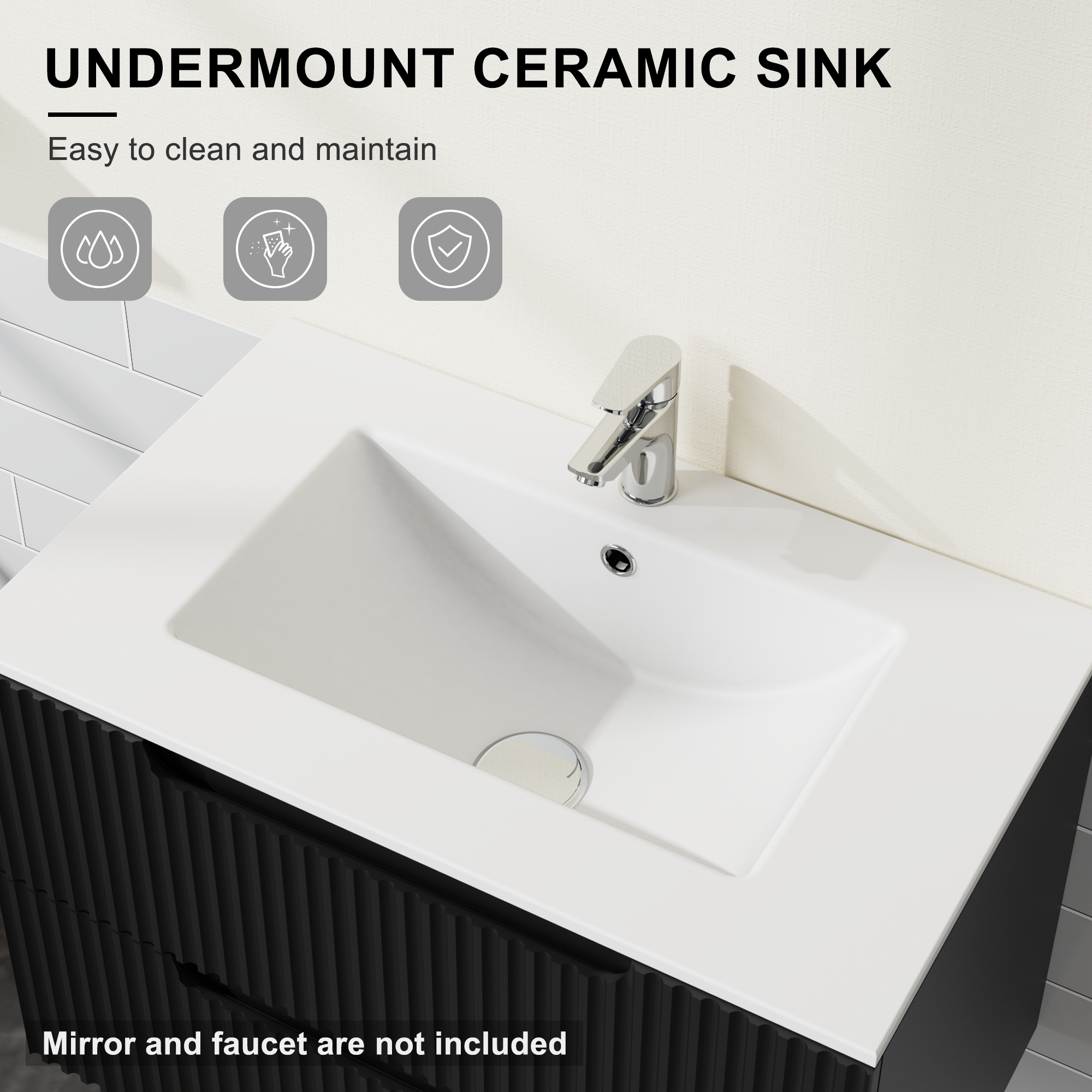 30 inch Undermount Ceramic Sink for Bathroom Vanity, White
