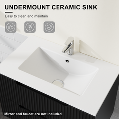 30 inch Undermount Ceramic Sink for Bathroom Vanity, White