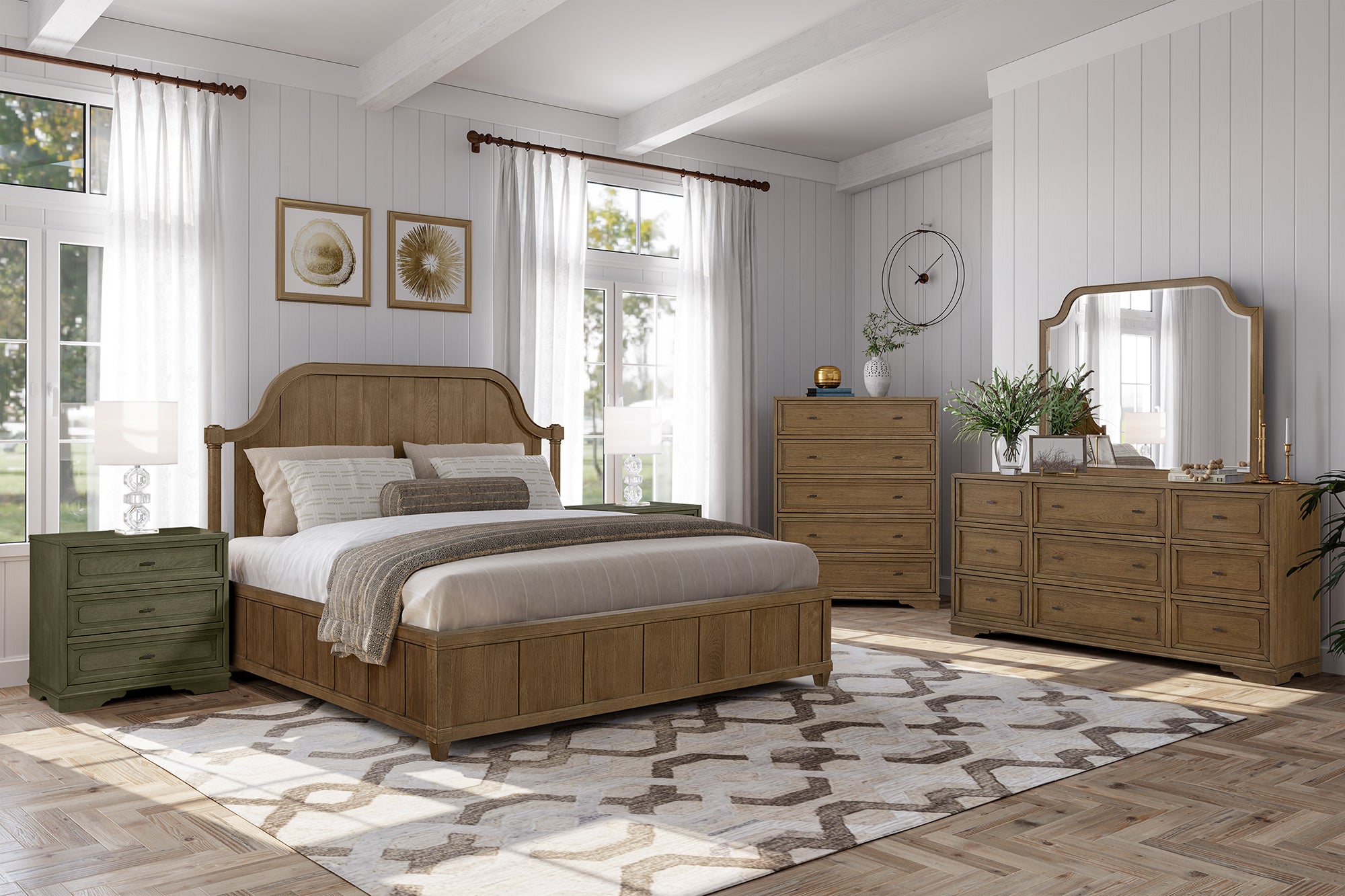 King Planked Panel Bed - Almond