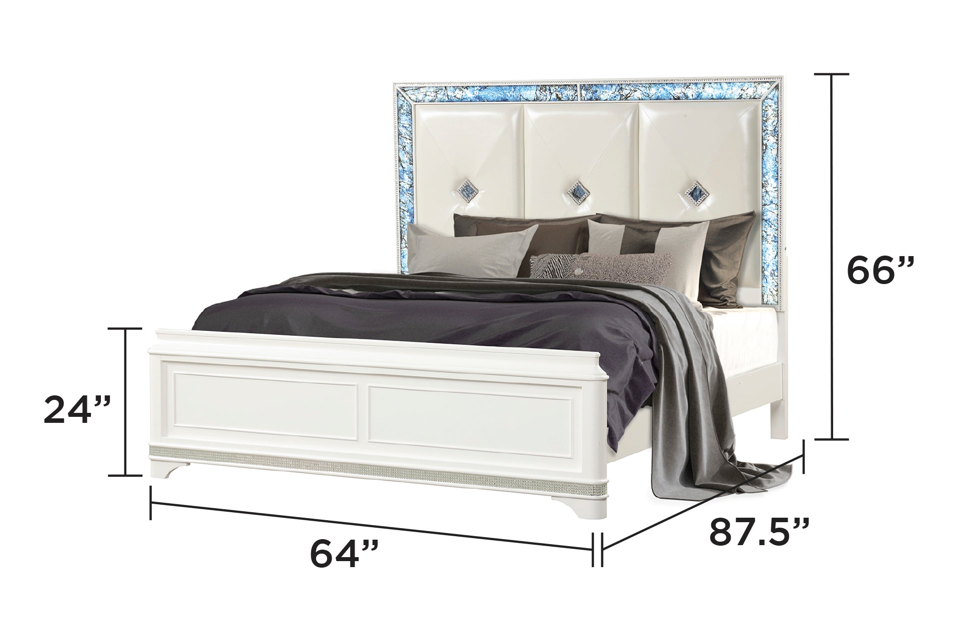 Laguna Modern Style Queen Upholstered Bed Made with Wood, LED lights and Crystal Accents in White(NJ WAREHOUSE)