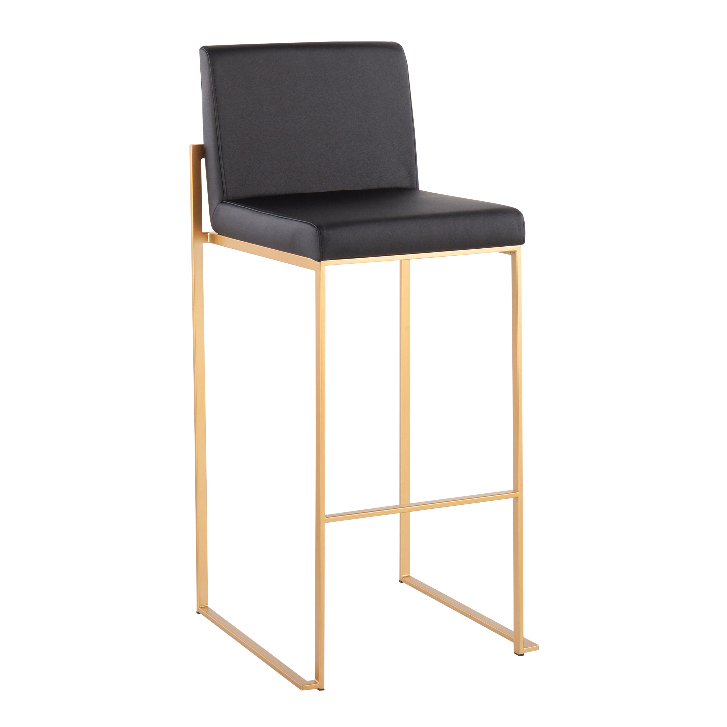 Fuji Contemporary High Back Barstool in Gold Steel and Black Faux Leather by LumiSource - Set of 2