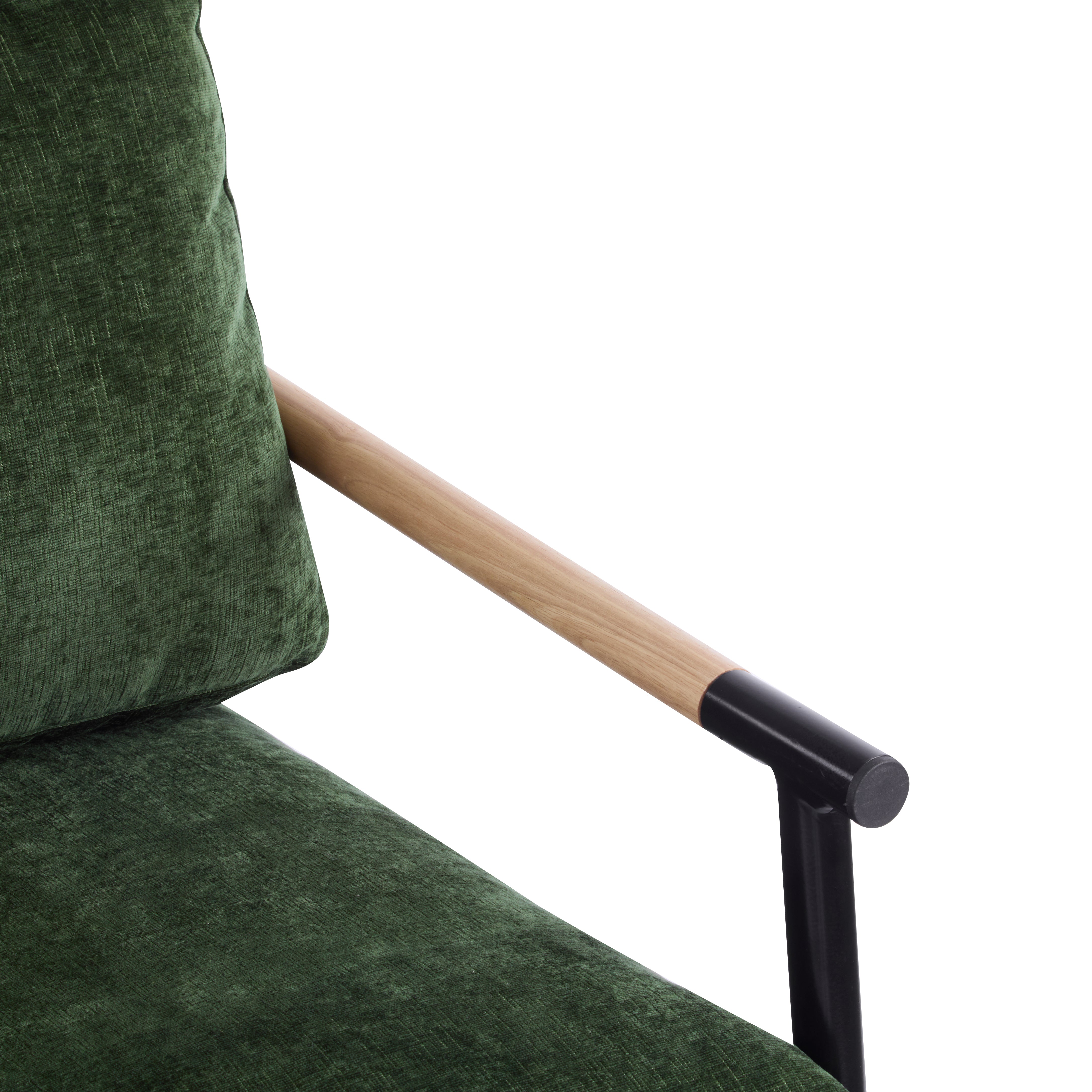27.56" Modern Accent Chair with Plush Cushions, Minimalist Metal Frame, and Wooden Armrest Design – Perfect for Cozy Living Room, Bedroom, or Office Seating