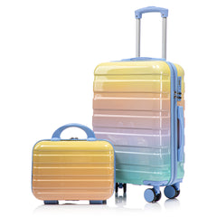 20" Carry-On Suitcase + 14" Cosmetic Case Set (PC Hard Shell, Gradient Blue/Yellow)