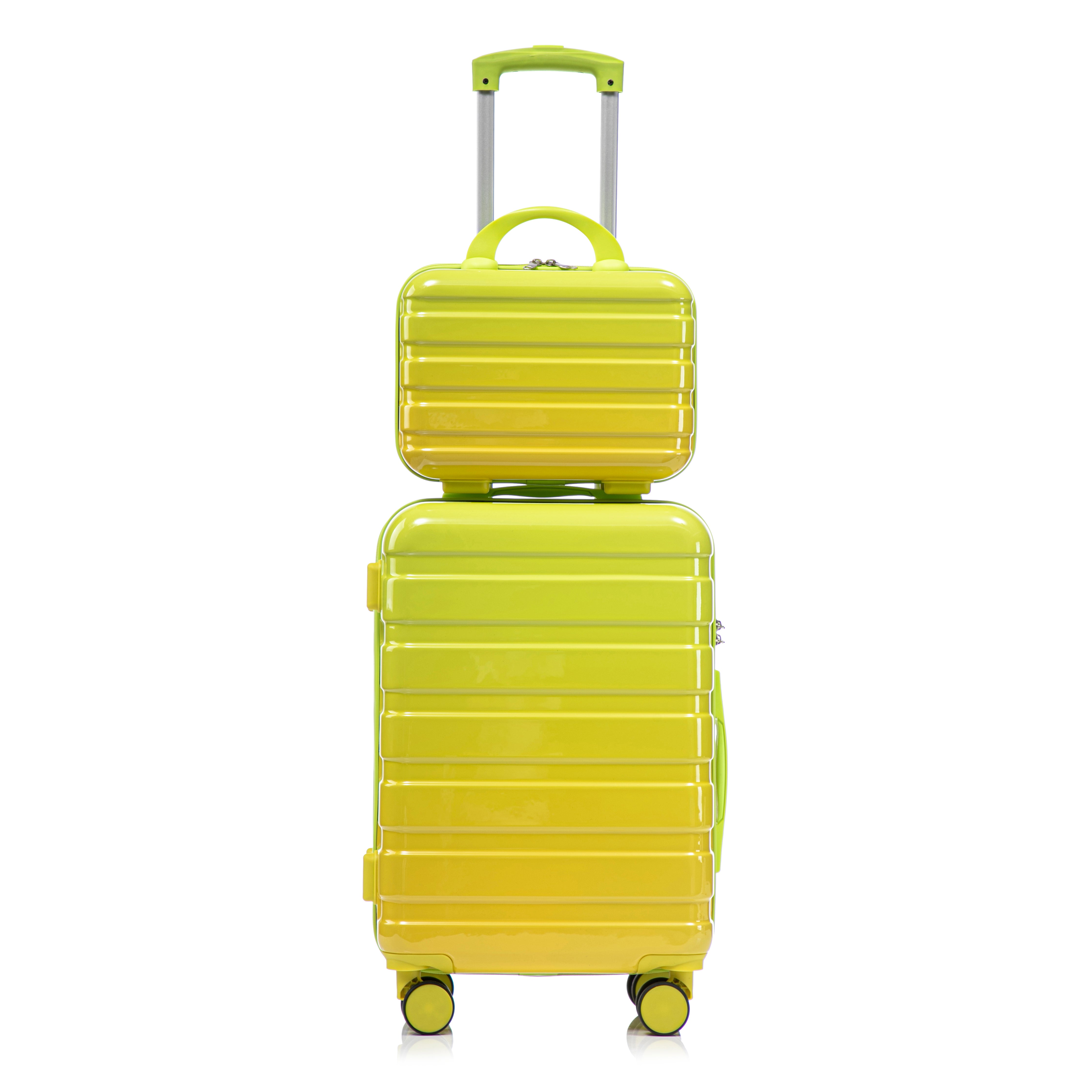 20" Carry-On Suitcase + 14" Cosmetic Case Set (PC Hard Shell, Gradient Yellow/Green)