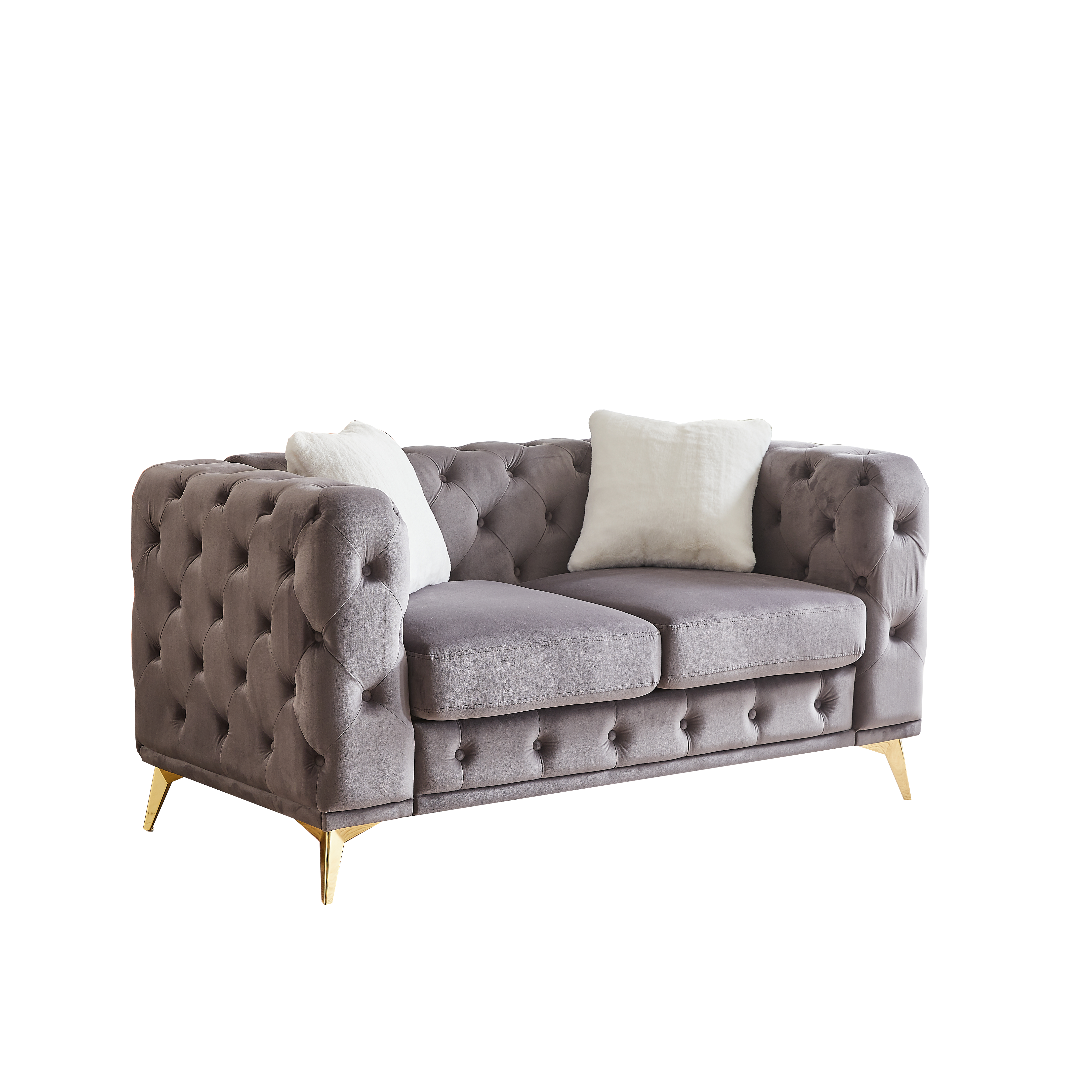 FX 61.25-inch Deluxe Velvet Sofa with Chesterfield Tufted Buttons with 2 Pillows and Metal Feet