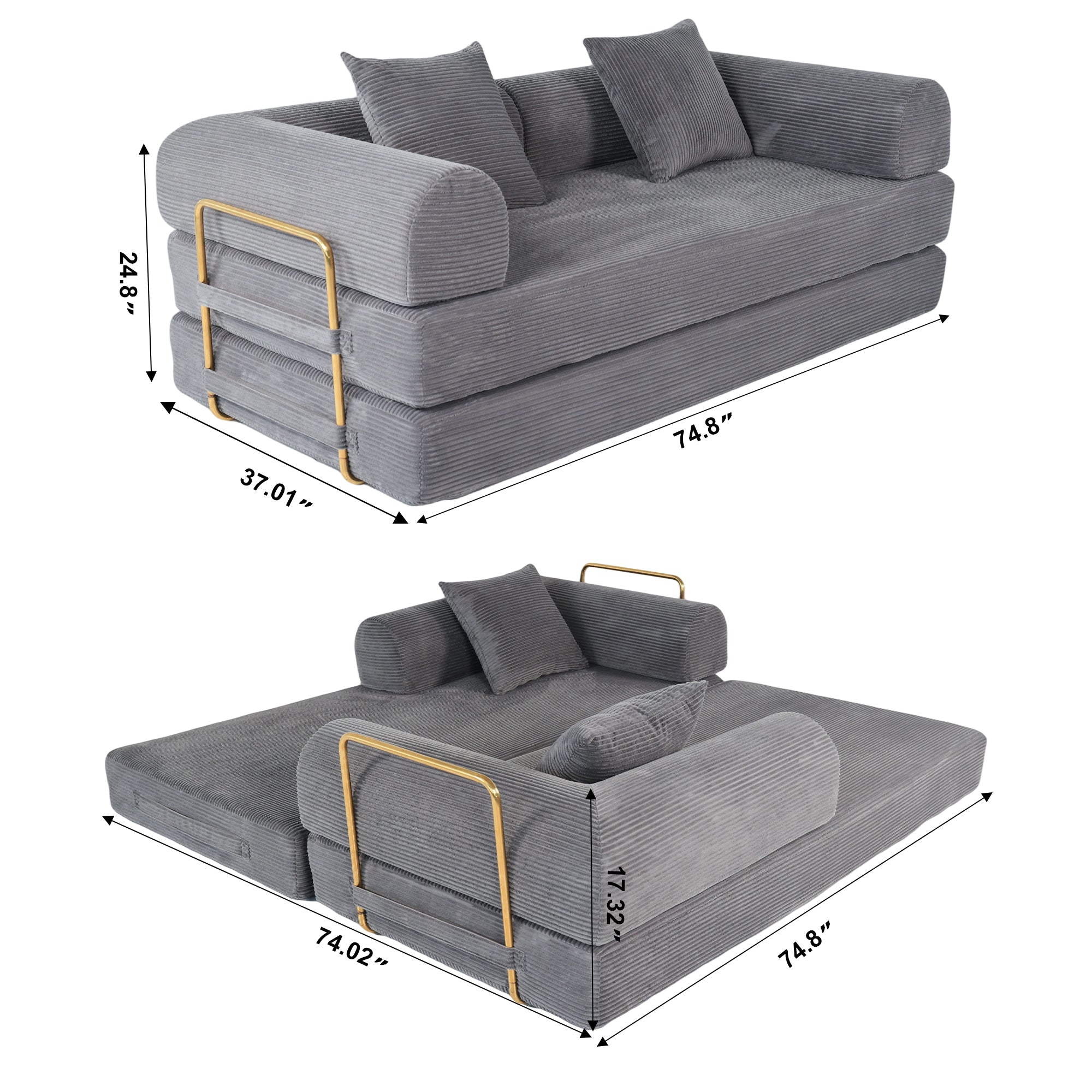 2-in-1 Foldable Sofa Bed (75")
