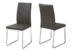 Dining Chair, Set Of 2, Side, Upholstered, Kitchen, Dining Room, Grey Leather Look, Chrome Metal, Contemporary, Modern