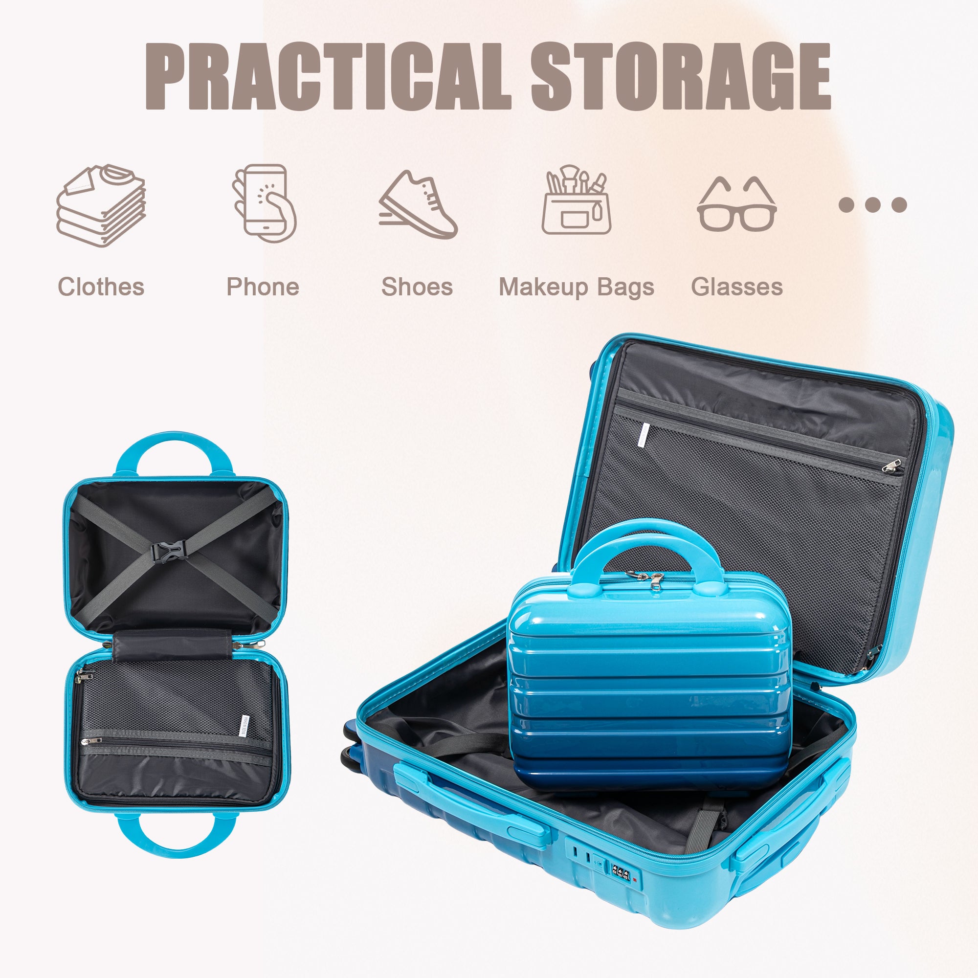 20" Carry-On Suitcase + 14" Cosmetic Case Set (PC Hard Shell, Gradient Navy/Light Blue)
